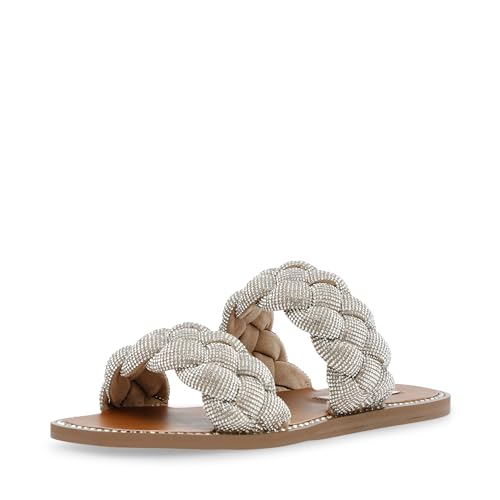 Steve Madden Women's Newbie Flat Sandal, Rhinestone, 8.5