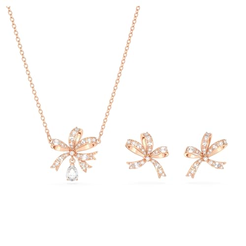 Swarovski Set Volta, Collar y Pendientes con Lazo Blanco, Chapado en Oro Rosa, de la Colección Volta de Swarovski
