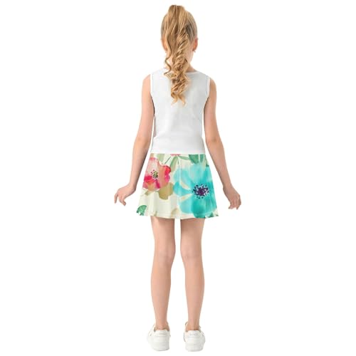 Joisal Watercolor Flowers Spring Toddlers Tennis Skirts Outfit Athletic Shorts Girls Skorts School Skirt 4t4