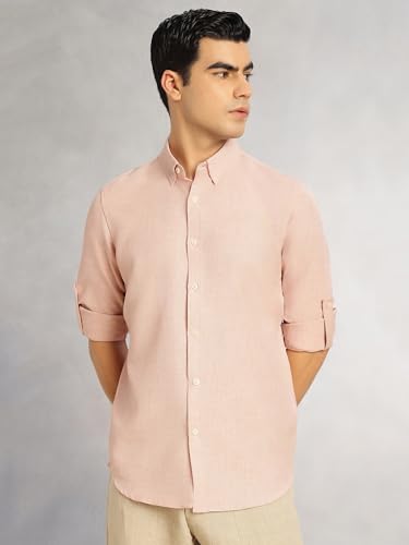 Image of Thomas Scott Men's | Solid | Textured Fabric | Full Sleeve | Slim Fit | Polyester-Blend | Spread Collar | Casual Shirt