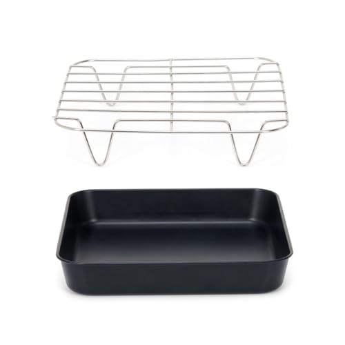 patisse 72855 - Set stampo quadrato in acciaio rivestito senza PFAS, 20 cm + griglia di cottura in acciaio inox 20 cm per friggitrice ad aria calda aria friggitrice XL e XXL, nero
