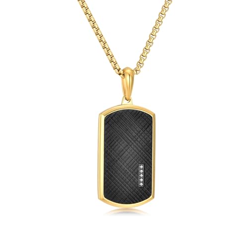 GAVU Collier Acier Inoxydable Homme, Collier Plaqué Or, Pendentif Plaque Militaire pour Hommes, Cadeau pour Fête des Pères, 55cm