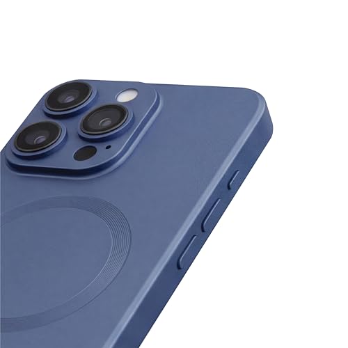 Image of amazon basics Premium Mag-Safe Case for iPhone 14 Pro Max | Shockproof & Anti-Scratch Cover | Soft Silicone with Wireless Charging | Camera Lens Guard - Blue
