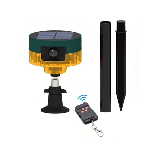 Lancoon Solar Bewegungsmelder Alarm Outdoor 360° Bewegungsdetektor LED Blinklicht Stroboskopische Warnlampe mit Fernbedienung Klange Sicherheitsalarm für Hühnerstall Hof Haus Bauernhof Scheune
