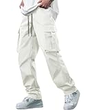 YAOBAOLE Cargo Trousers for Men UK Drawstring Cargo Pants Men Outdoor Trousers White M