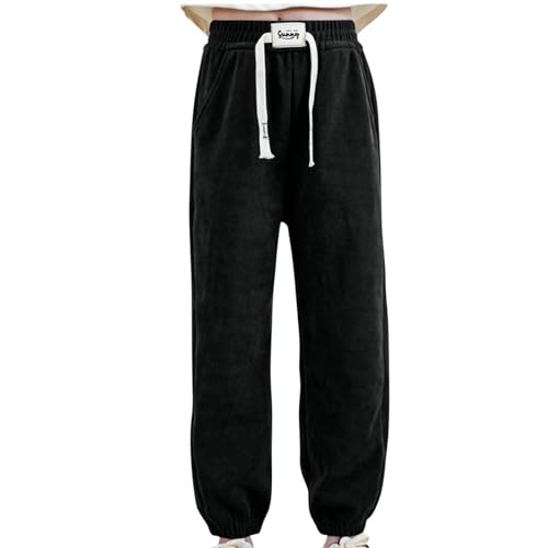 Girls Sweatpants Drawstring Elastic High Waist Jogger Pants with Pocket Soft Comfy Cinch Bottom Lounge Pants Trousers
