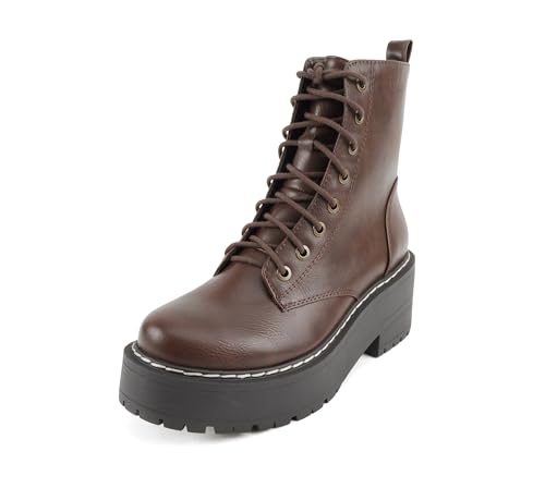Soda FLING Women Chunky Lug Sole Lace up Fashion Combat Ankle Boot w/Side Zipper2