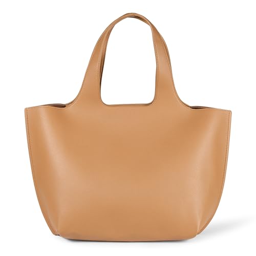 Amazon Essentials Women's Oversized Tote Bag, Tan Faux Leather, One Size