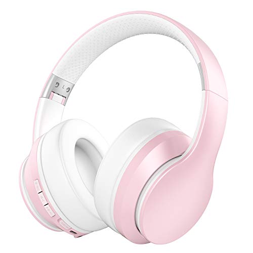 Baseman Active Noise Cancelling Headphones Bluetooth 5.0 Wireless Headphone Over Ear, Deep Bass Boosted Head Phones with Microphone ANC Foldable 20H Playtime Headset for Travel Work Cellphone TV Pink
