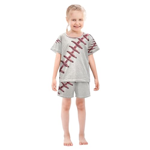 ALAZA Baseball White Sport Pajamas Set Short Sleeve Cotton Sleepwear Summer Pjs 2 Piece 5-14Y3