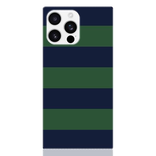 Flaunt Official Square iPhone 16 Pro Case - Navy & Green Rugby Stripe