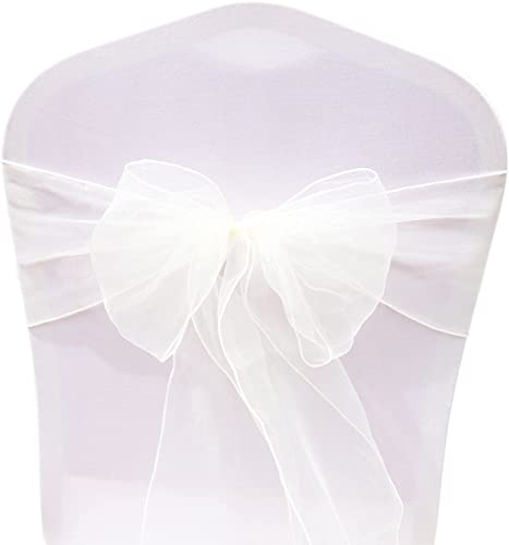TINWARM 50 Stück Bänder aus Organza, Stuhlhusse, Schleifbänder, Hochzeitsschleifen, Dekoration für Zeremonie, Party, Geburtstag, 18 x 275 cm, Beige) Cover