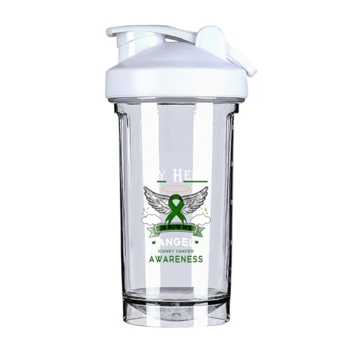 My Hero Is Now My Angel Liver Cancer Awareness 18 Ounce Shaker Bottle Drink Mixer Leak-proof Pre Workout Protein Shakes Meal Replacement Shakes Bottles 500ML/18 Oz White&-ds5-2-2