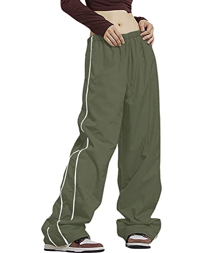 Laoara Women Y2K Baggy Track Pants Elastic Waist Wide Leg Parachute Pants Jogger Sweatpants Pants Green S #TOP6