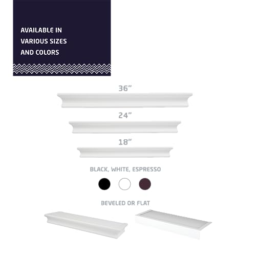 Image of HIGH & MIGHTY Floating Shelf 18 Inch | Tool-Free Wall Mounted Shelf for Drywall | Holds 15 lbs Beveled White Decorative Wall Shelf for Bedroom Living Room Bathroom Kitchen Storage