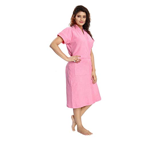 Image of bathrobes terry cotton free size bathrobe for women, bathsuit fit up to 42 inches chest size ladies - Baby Pink bathrobe