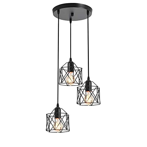 Suspension rétro haut de gamme en fer noir forgé style architectural 3 LED