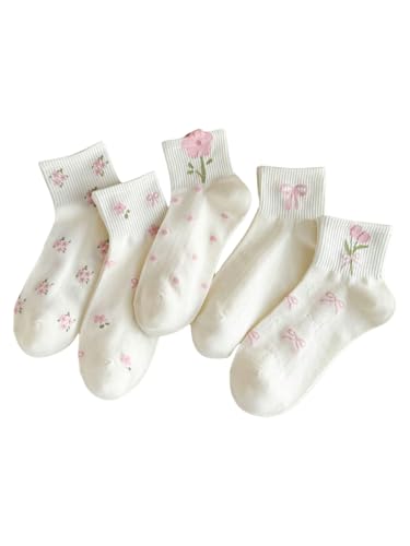 Image of Verdusa Women's 5 Pairs Bow Lace Ruffle Ankle Socks
