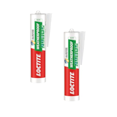 Image of Loctite Weatherproof sealant, neutral, indoor & outdoor, ACP, glass, glazing, tiles, ultra fast drying, heat resistant, no stringing, waterproof silicone adhesive, tile grout, Black,280 ml x pack of 2