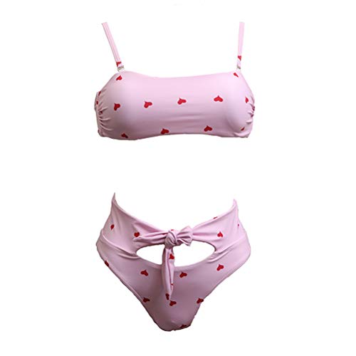 Biquíni feminino sexy push-up roupa de banho duas peças maiô com estampa acolchoada (rosa/G)