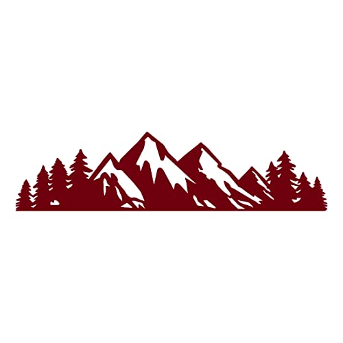 Image of Mountain Tree Forest Vinyl Decal for Car (Burgundy) (Set of 2) RV Camper Waterproof Small Mountain Car for Bumper Door Panel Car Decal Laptop Tuber Wall Window Phone Mug Accessory Decoration