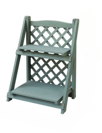 フラワースタンド 植木鉢 卓上棚 ガーデニング 観葉植物 ポット 屋外 木製 二層 折りたたみ式 屋内 フラワーハウス オフィス リビングルーム バルコニー 新築祝い (L,グリーン)