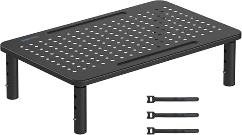 BONTEC Adjustable Monitor Stand Ergonomic Metal Riser with 3 Height Levels (100/120/140mm) Ventilated Mesh Surface 20 kg Max Load Cable Management Laptop & Computer Monitor Riser 1 Pack