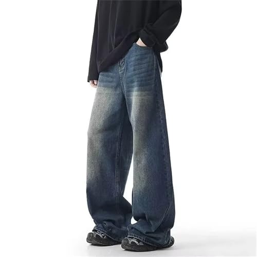 Men's Vintage Long Wide Leg Wash Jeans Fashion Casual Baggy Straight Jeans with Pockets4