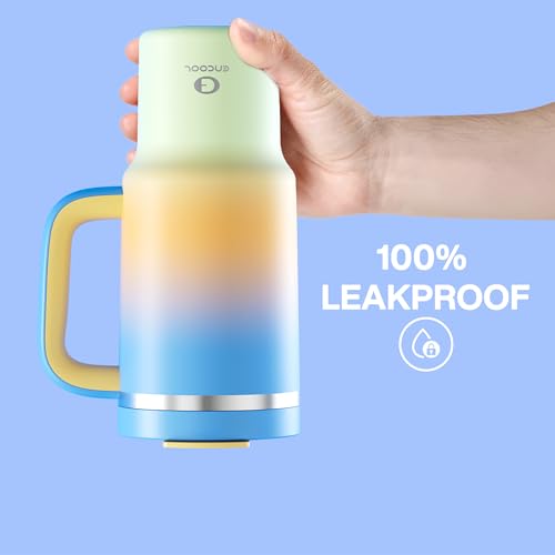 Image of ENCOOL 32 oz Tumbler with Handle and Straw: Stainless Steel Insulated Tumbler Keeps Cold for 24 Hours, Leakproof Travel Cup Fits in Cup Holder and BPA-Free, Sunny Breeze