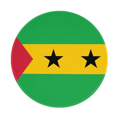 Tapis de souris rond drapeau de Sao Tomé et Principe 20,3 cm Base en caoutchouc antidérapant – Idéal pour le bureau et les jeux, tapis de souris de bureau