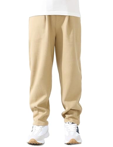 Echinodon Boys Cotton Lightweight Trousers Elasticated Waist Casual Outdoor Pants Khaki