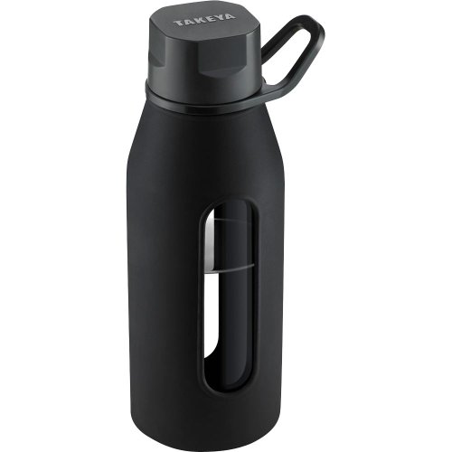 Takeya Classic Glass Water Bottle with Silicone Sleeve, Black, 16 oz