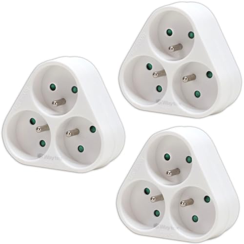 Waytex Lot de 3 Triplites Blocs Multiprises 3 Prises en Triangle, 3 X 16A 2P+T, Sécurité Enfant, CE NF, Blanc