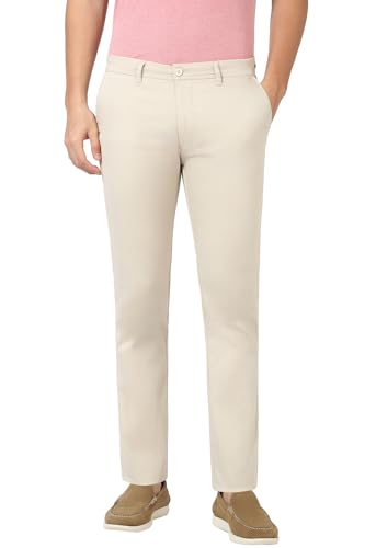 Image of Peter England Men's Straight Fit Mid Rise Chino Casual Trouser with Premium Dobby