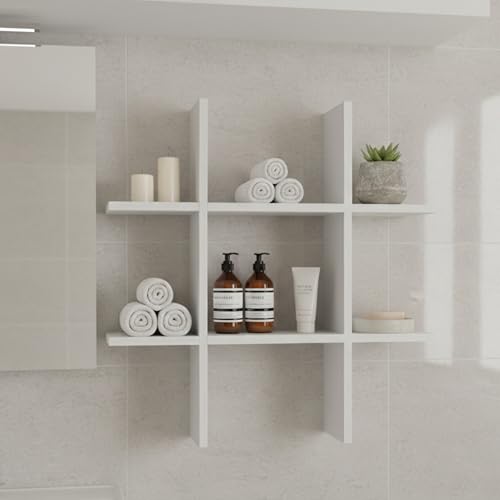 Image of Home Sparkle Decorative H Shape Wall Shelf | Engineered Wood Display Rack for Living Room, Bedroom & Office (White)