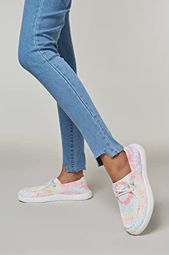 BELOS Women's Rhinestone Lace Up Loafers Shoes Comfortable Slip On Mesh Knit Walking Shoes Fashion Lightweight Sparkly Glitter Sneaker(Pink tie dye,9 | Image 6