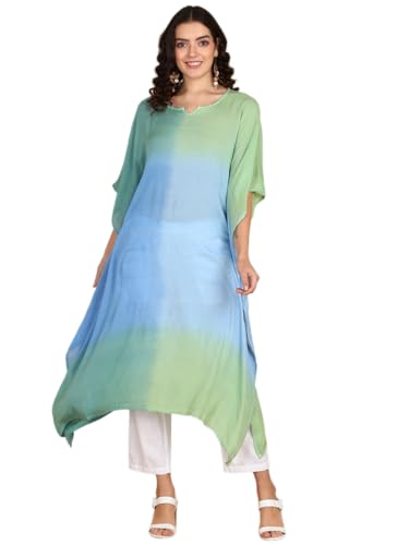 Image of Maaesa Women Handcrafted Tie & Dye Rayon Crepe Kaftan Dress | Casual Wear | Flowy Kaftan Style | Lightweight & Breathable Fabric