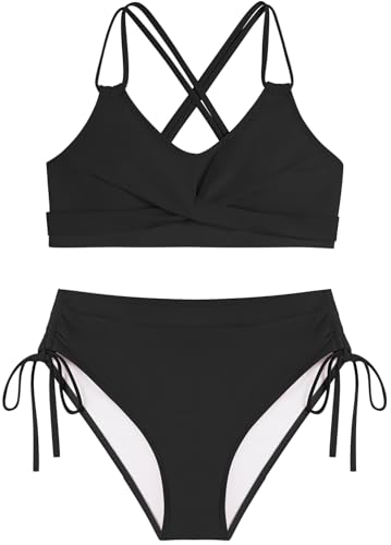 ZAFUL Women's High Waisted Bikini Sets Two Piece Swimsuit Twist Front Bathing Suit 2025 Drawstring Swimwear