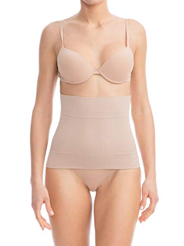 FarmaCell Bodyshaper 605S (Beige S) Unsichtbare Formende Bauchbinde mit stützendem Hüftband und 4 Stützstäben die EIN Aufrollen verhindern