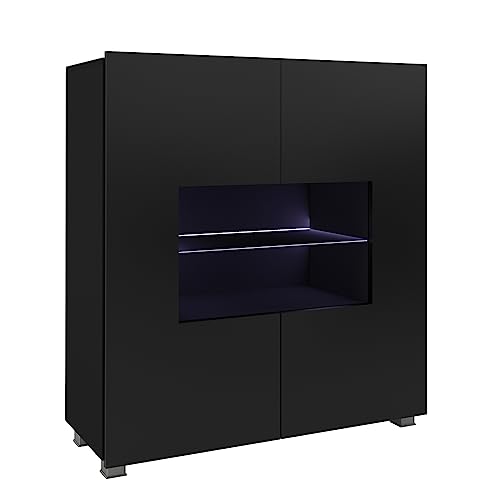 Lomadox Schlafzimmer Set 5-teilig mit Bett 160x200cm, 2 Nachttische, Kleiderschrank 2-TRG., Highboard in schwarz Hochglanz mit weißem Kunstleder Modern – Bild 6