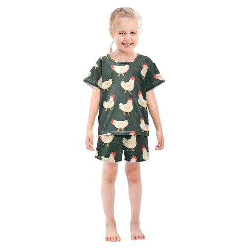 ALAZA Chicken Leaf Pajamas Set Short Sleeve Cotton Sleepwear Summer Pjs 2 Piece 5-14Y3