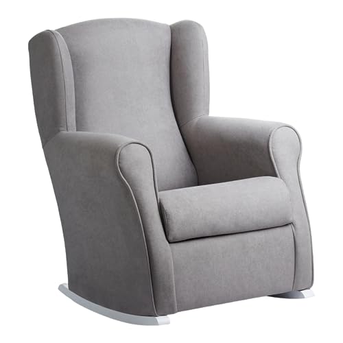 Genérico Sillón Butaca balancín/Mecedora Lactancia - tapizado Antimanchas - Pata Lacado Blanco (Gris Claro)