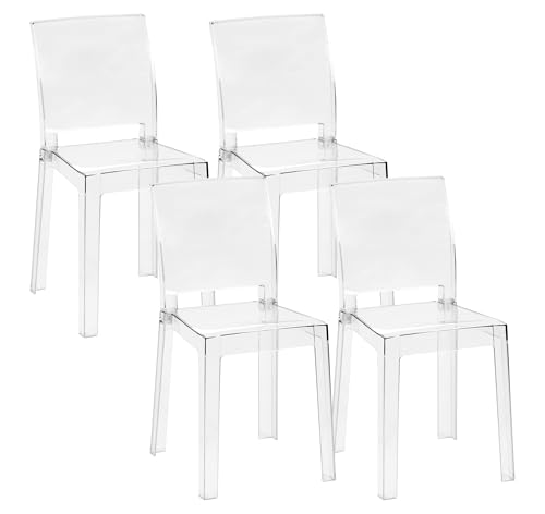 IlGruppone Set di 4 Sedie Cucina in Policarbonato Trasparenti Seduta Ergonomica Schienale Curvato Sedia Trasparente Casa Cucina Sala Bar Ristoranti Matrimoni Eventi Solide Resistenti Design Moderno