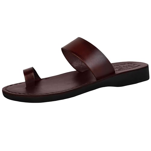 Holy Land Market Mens/Womens Leather Sandals/Flip Flops/Slides/Slippers (Jesus - Finger Style I)