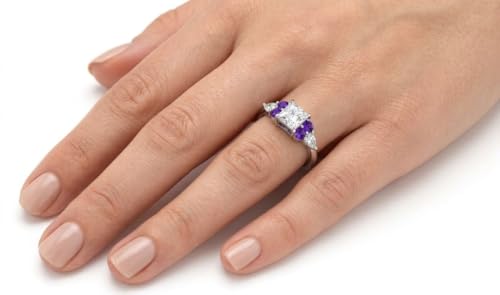 Image of Choose Your Gemstone Princess Shape Accented Engagement Ring 925 Sterling Silver Minimal Modern Design Birthday Gift Wedding Gift Side Stone Engagement Rings : US Size 4 to 12