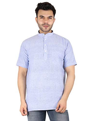 Image of LATEST CHIKAN Men's Cotton Regular Casual Strped Short Kurta Half Sleeves - (SK-LJ.DS.AS)