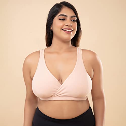 Image of NYKD Cotton Maternity Bra for Women Feeding /Nursing, Removeable Pads, Wireless, Full Coverage with Overlap for Feeding (Slip on Bra)-NYB129