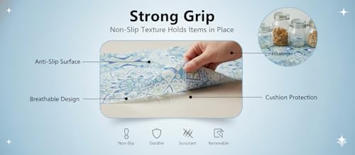 Image of Dribble EVA Shelf Liner Mat 45x500cm Roll | Non Slip Drawer & Cabinet Liner for Kitchen | Waterproof Oilproof Washable Fridge Mat | Anti Skid Cupboard Wardrobe Multipurpose Mat (Blue Mandala Art)