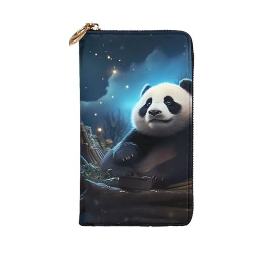 Panda and Moon Picture Leather Long Clutch Wallet for Fashionable Girls and Women - Durable, Stylish, and Functional, Black, One Size2