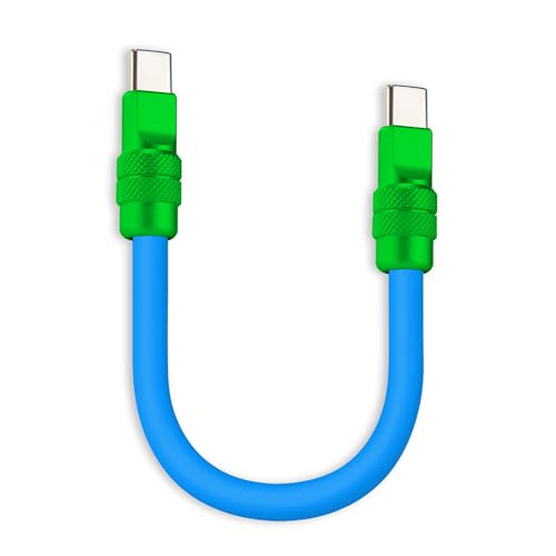 chubbycable Color Block Chubby 240W Short USB C Cable Power Bank Fast Charging Cable Silicone Charger Cord Compatible with iPhone 17-15 Series iPad Blue+Green Type-C to Type-C 0.82FT